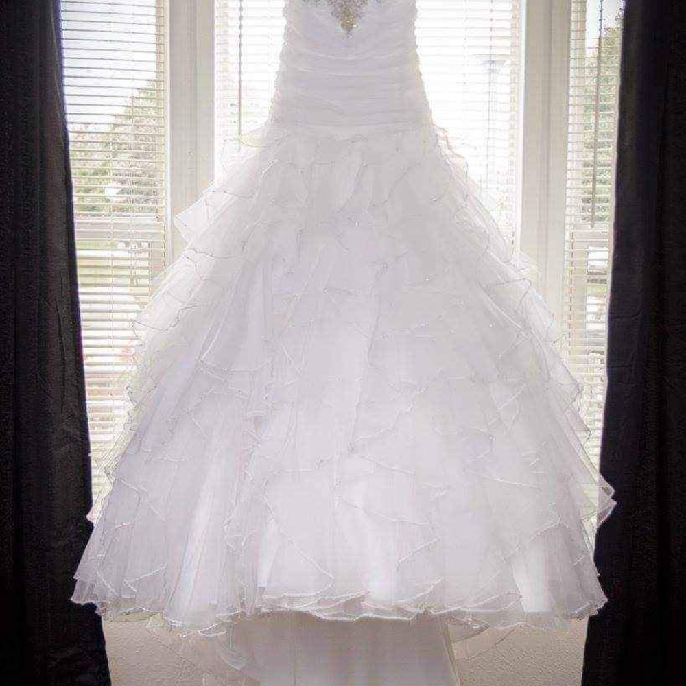 Elegant White Ruffled Gown Wedding Dress With Swarovski Crystals